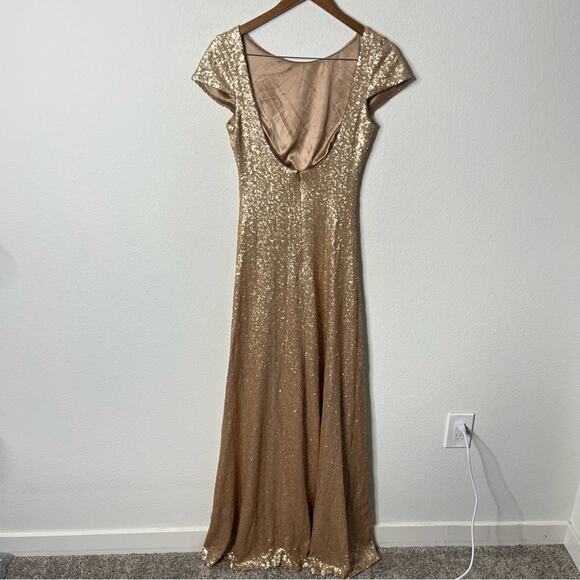 Revelry Chloe Sequin Dress Gold Maxi Floor Length Gown Scoop Open Back Womens 4 - Picture 4 of 7